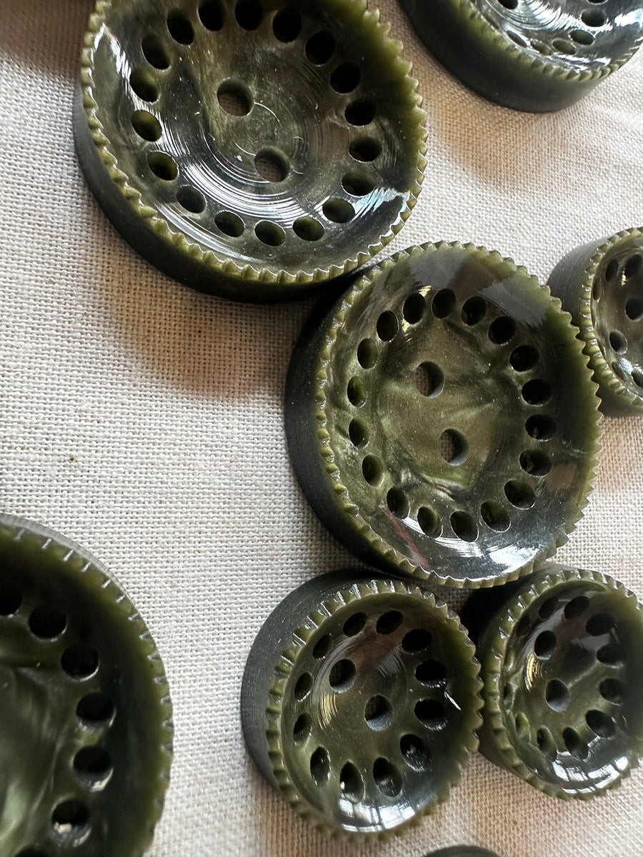 Vintage Italian Industrial Design Experimental Buttons - Olive - L'Etoffe Fabrics LLC