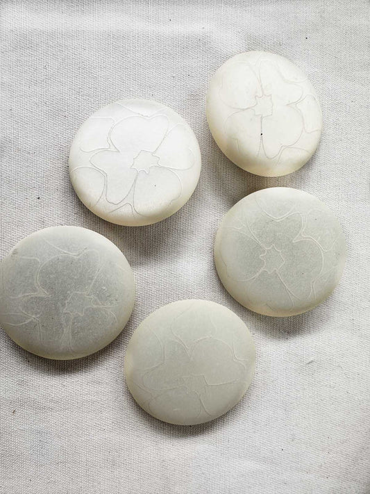 Vintage Italian Large White Engraved Flower Buttons - L'Etoffe Fabrics LLC