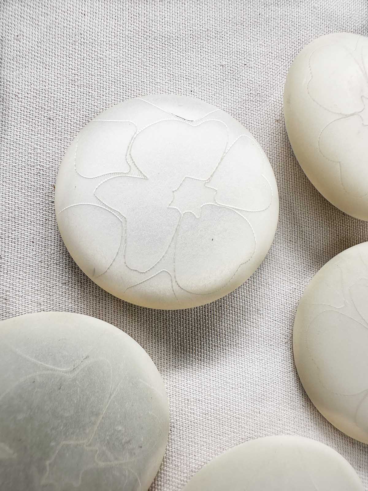Vintage Italian Large White Engraved Flower Buttons - L'Etoffe Fabrics LLC
