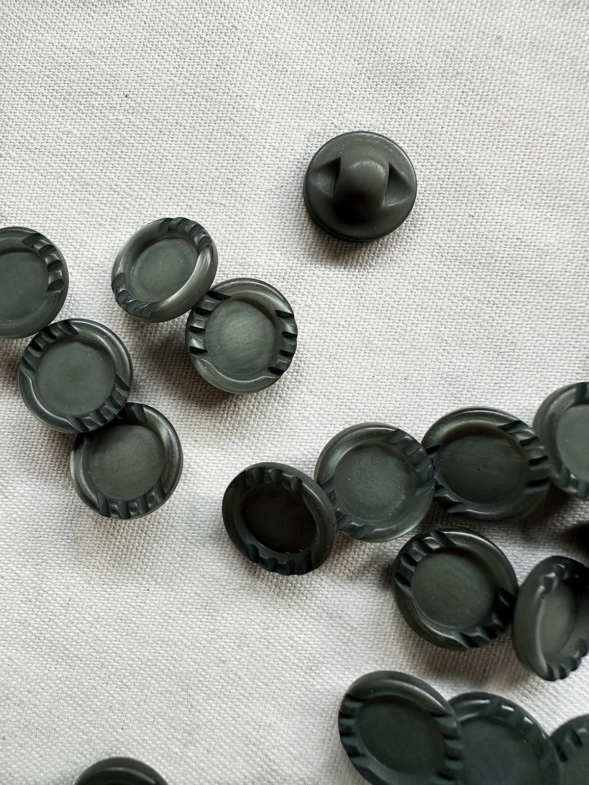Vintage Italian Matte Green Gunmetal Industrial Shirt Buttons - L'Etoffe Fabrics LLC
