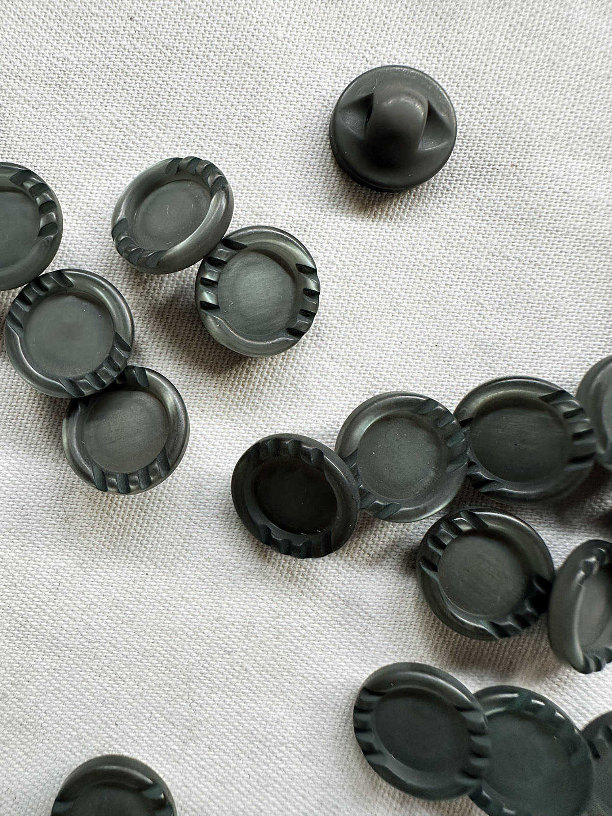 Vintage Italian Matte Green Gunmetal Industrial Shirt Buttons - L'Etoffe Fabrics LLC