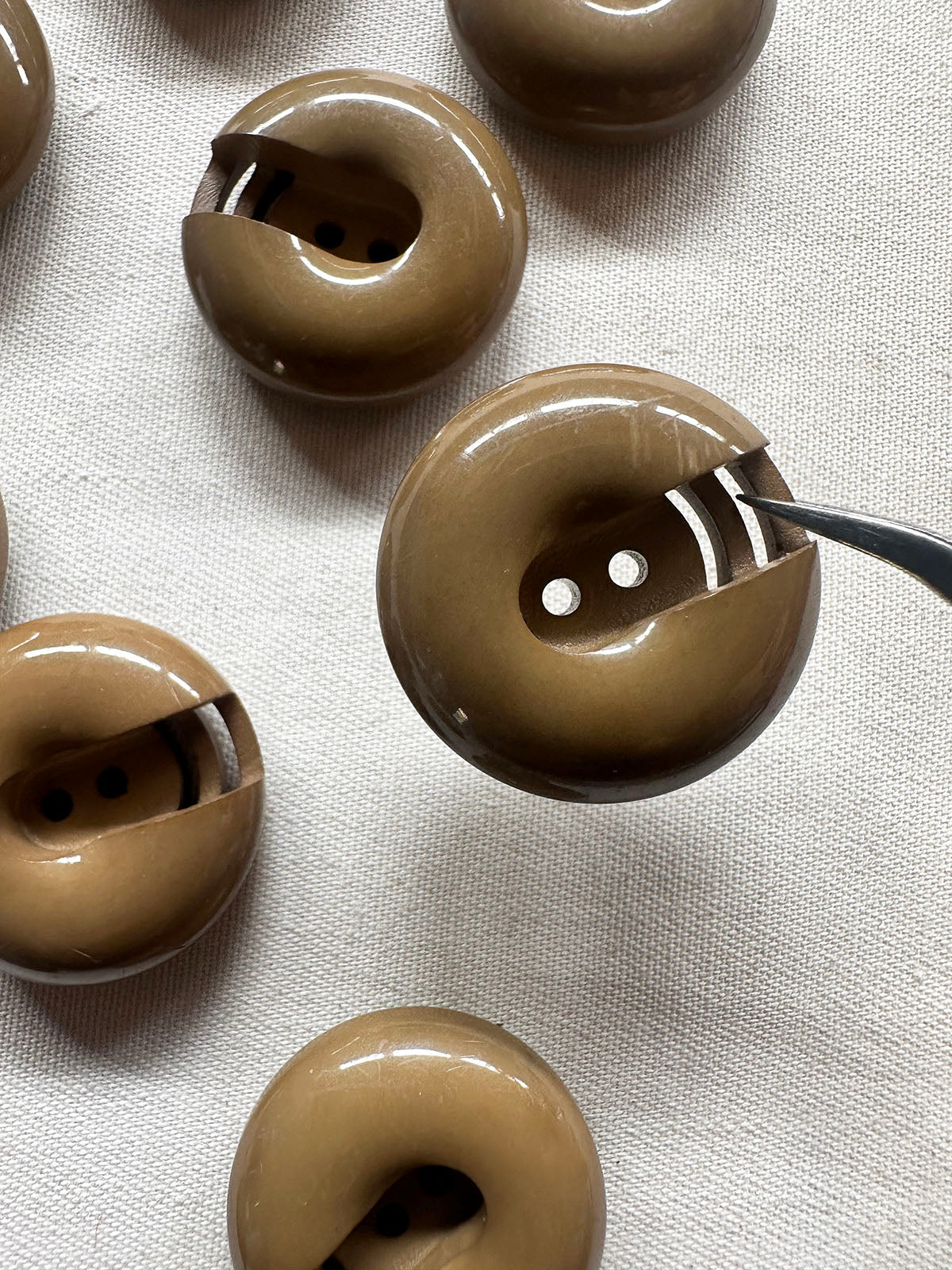 Vintage Italian Midcentury Shiny Taupe Buttons - L'Etoffe Fabrics LLC