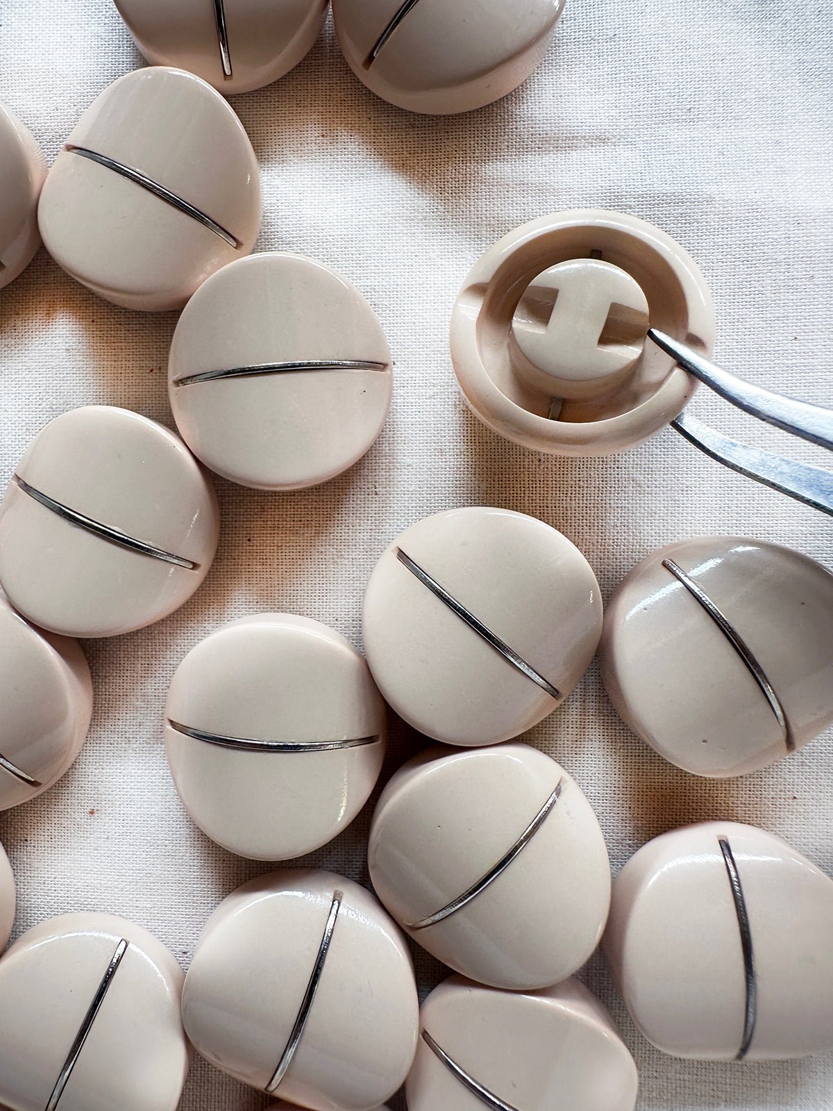 Vintage Italian Mod Minimal Chrome Stripe Buttons - L'Etoffe Fabrics LLC