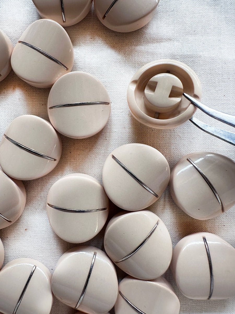 Vintage Italian Mod Minimal Chrome Stripe Buttons - L'Etoffe Fabrics LLC