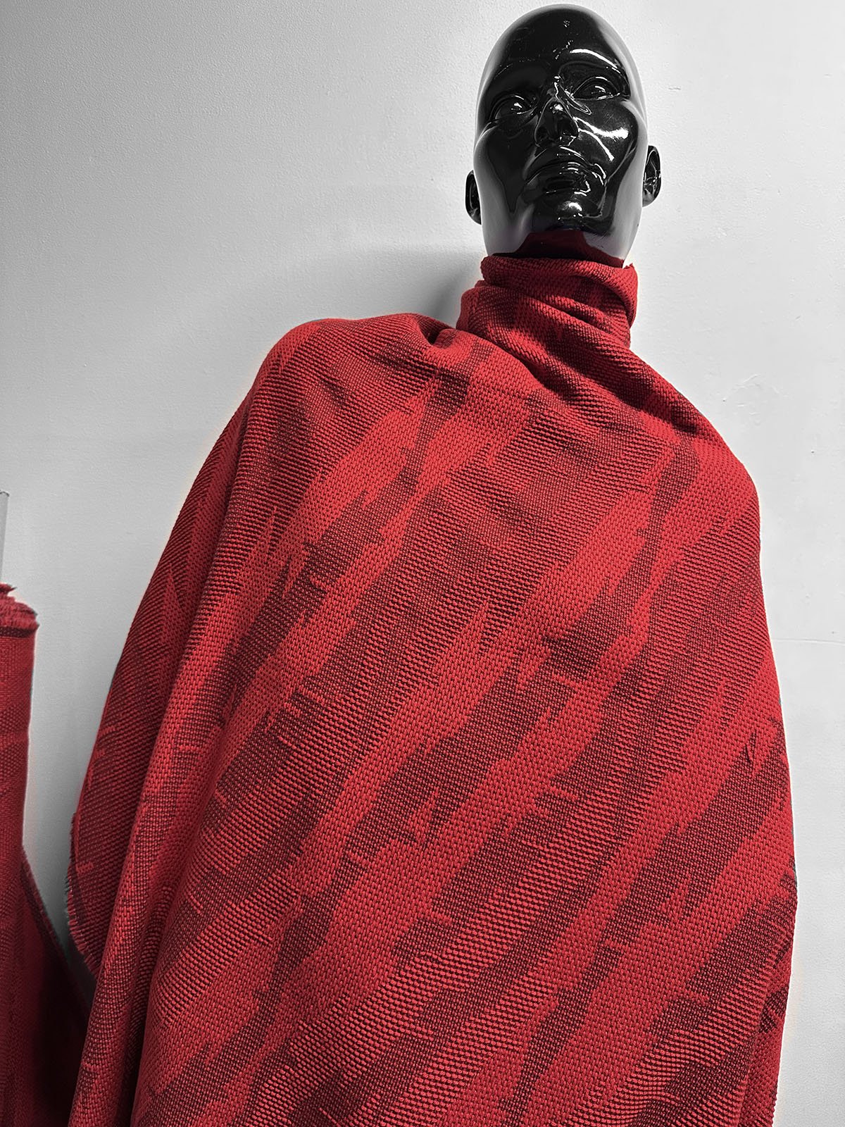 Vintage Italian Red Graphic Weave Woolen Ziggy Stardust - L'Etoffe Fabrics LLC
