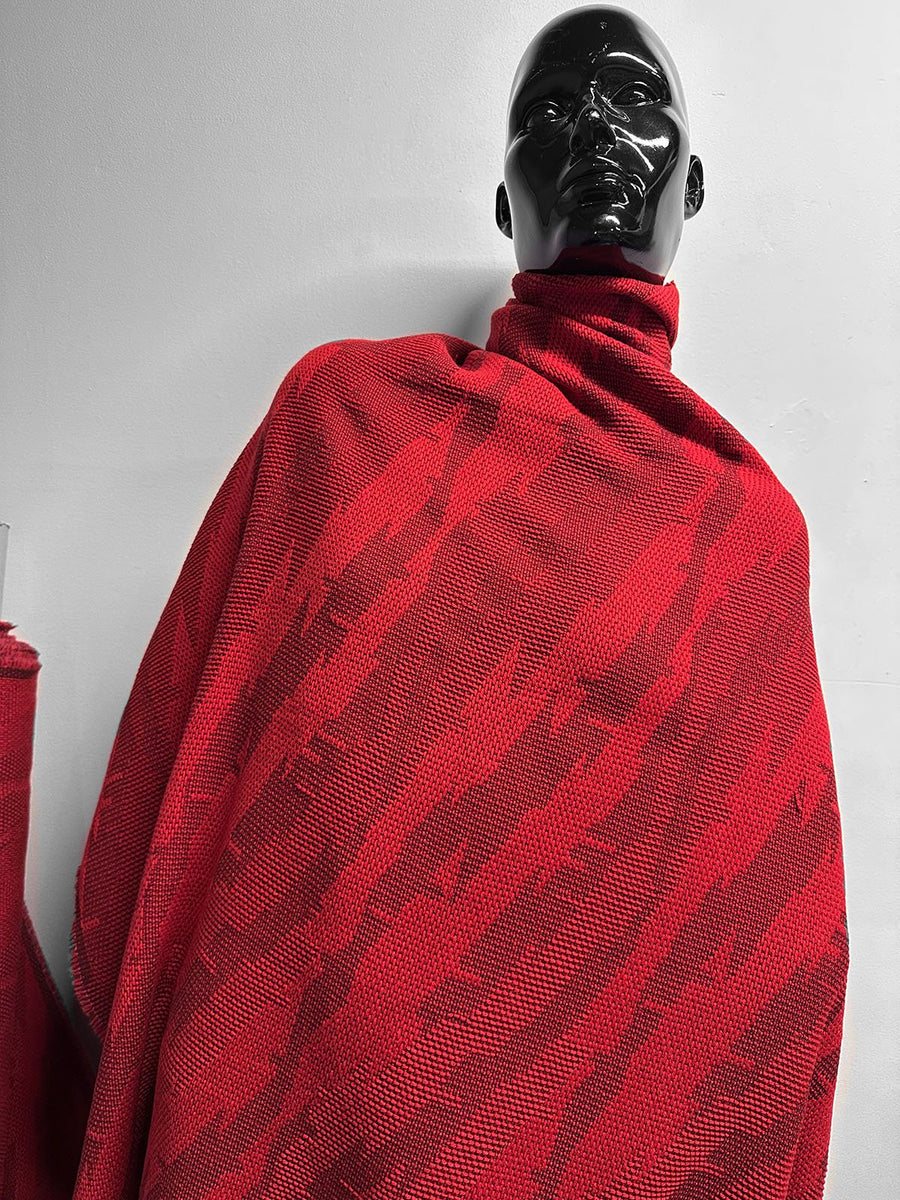 Vintage Italian Red Graphic Weave Woolen Ziggy Stardust - L'Etoffe Fabrics LLC