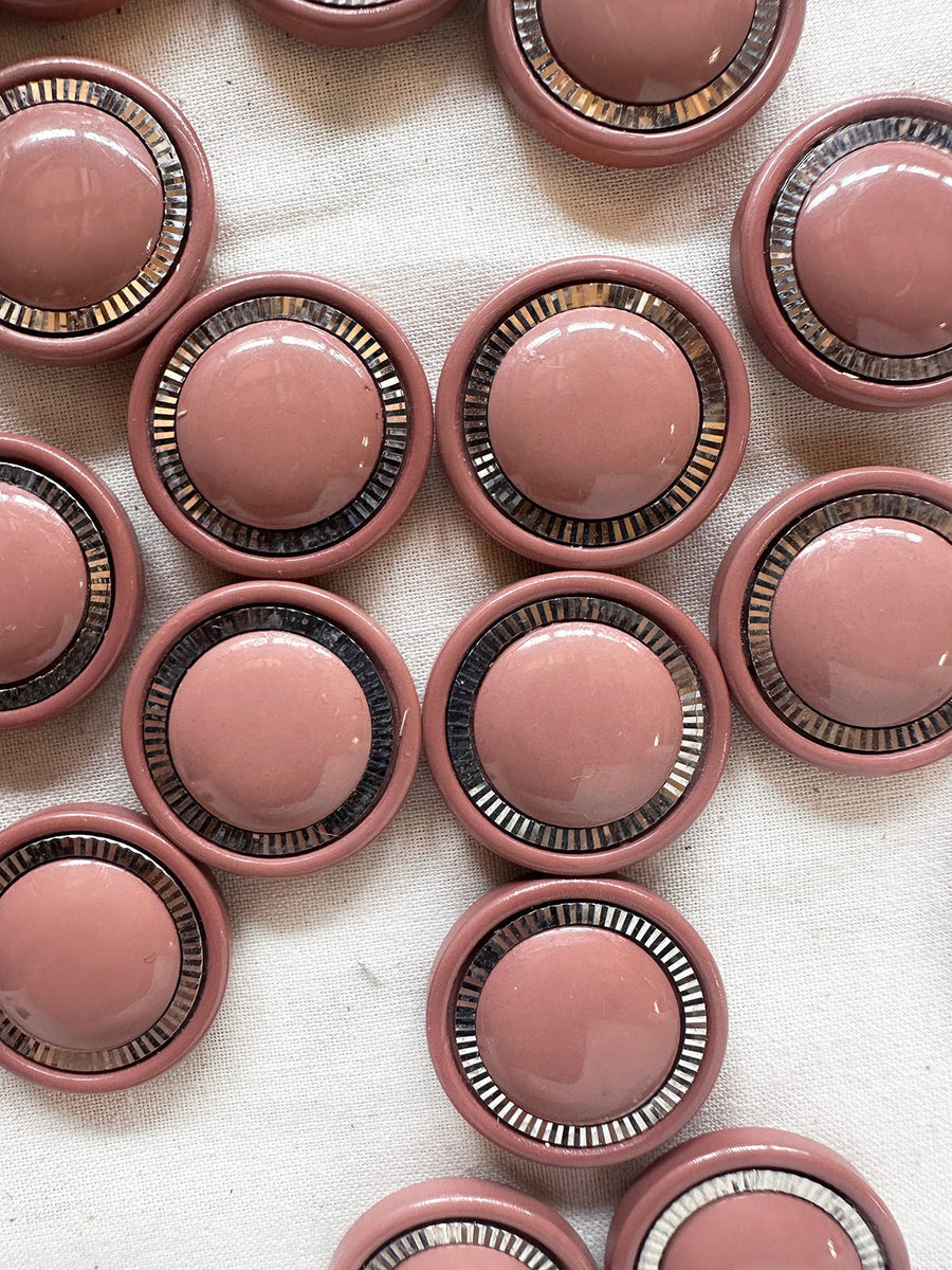 Vintage Italian Rose With Disco Halo Buttons - L'Etoffe Fabrics LLC