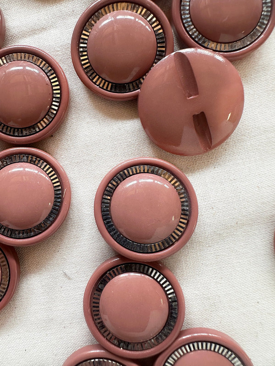Vintage Italian Rose With Disco Halo Buttons - L'Etoffe Fabrics LLC