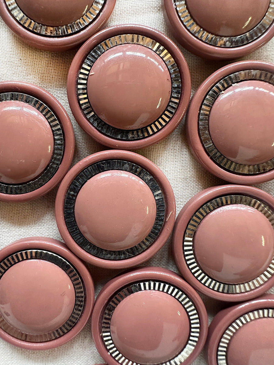 Vintage Italian Rose With Disco Halo Buttons - L'Etoffe Fabrics LLC