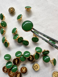Vintage Italian Round Gold Jade Green Shirt Buttons - L'Etoffe Fabrics LLC