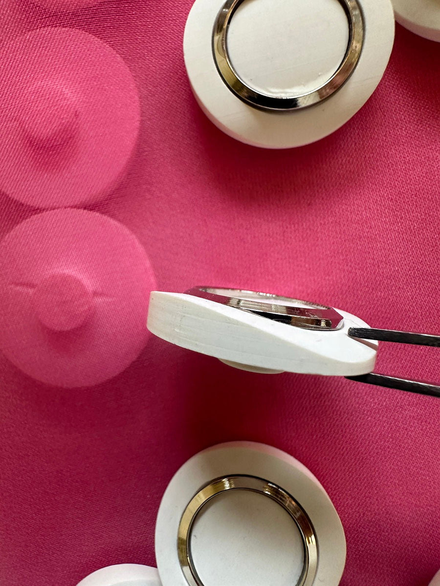 Vintage Italian Space Age White Chrome Buttons - L'Etoffe Fabrics LLC