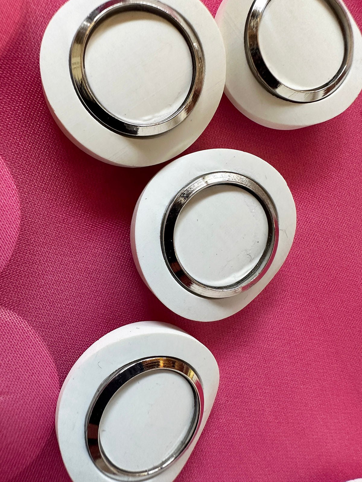 Vintage Italian Space Age White Chrome Buttons - L'Etoffe Fabrics LLC