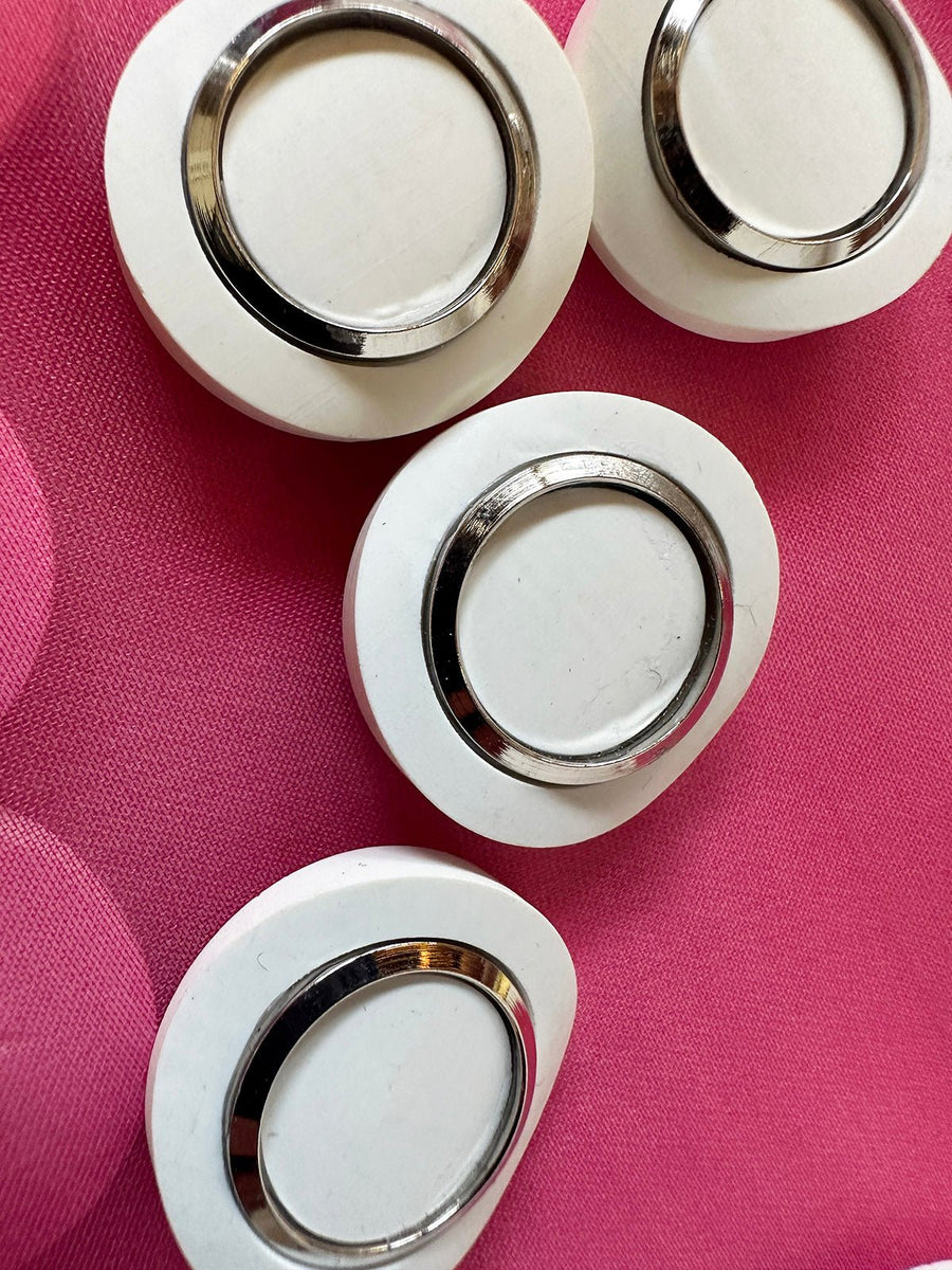 Vintage Italian Space Age White Chrome Buttons - L'Etoffe Fabrics LLC