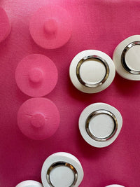 Vintage Italian Space Age White Chrome Buttons - L'Etoffe Fabrics LLC