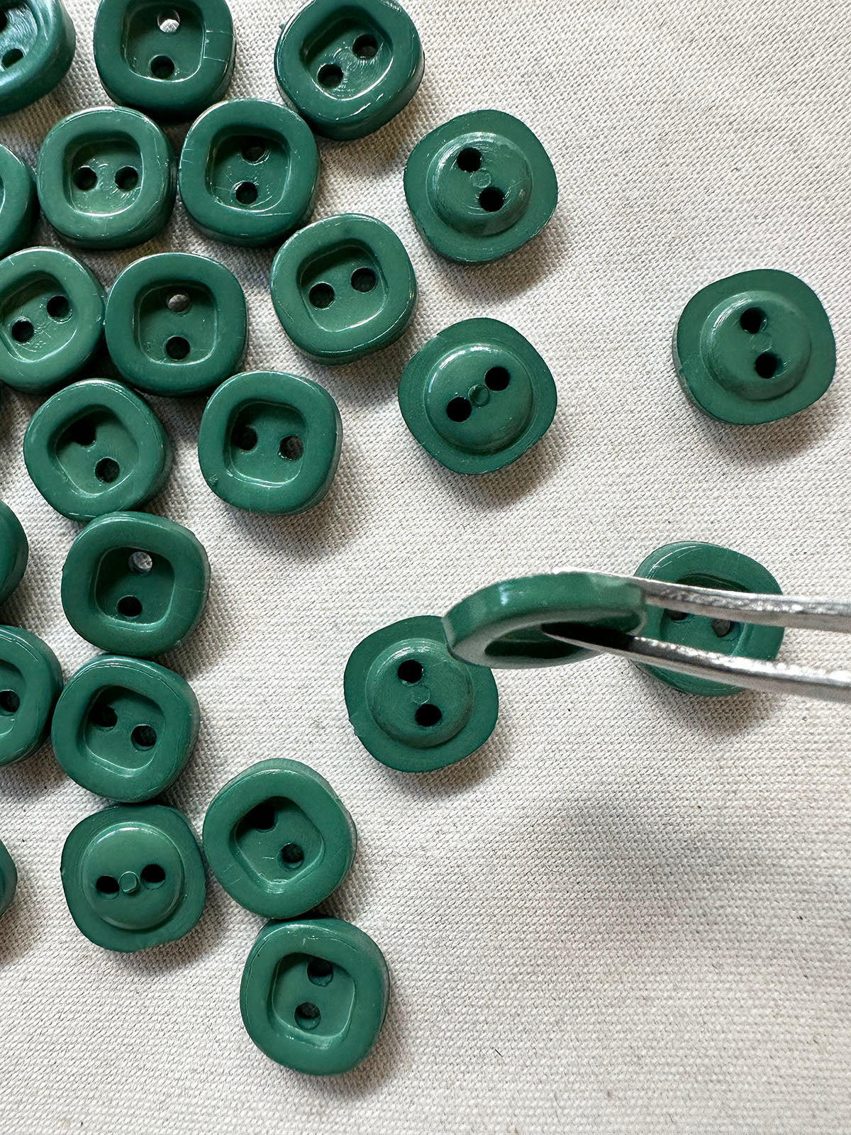 Vintage Italian Thick Square Shirt Buttons In French Army Green - L'Etoffe Fabrics LLC