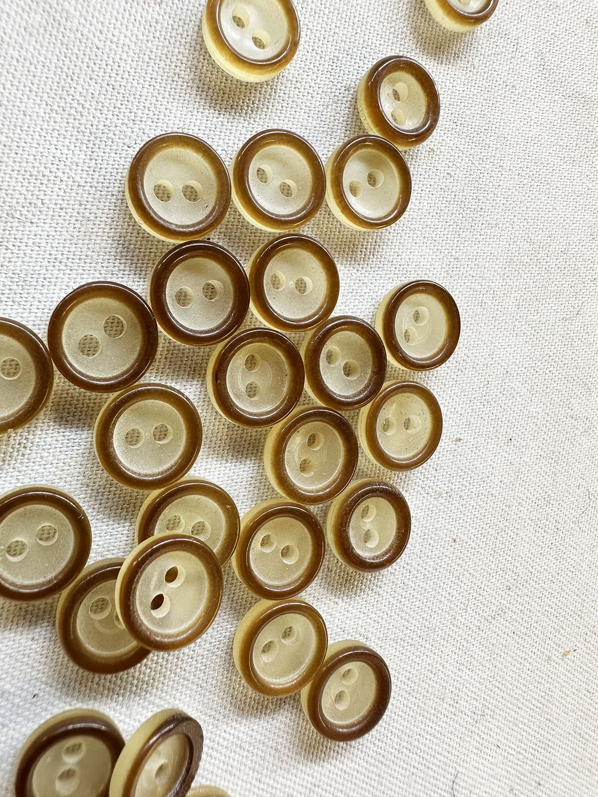 Vintage Italian Translucent Amber Rimmed Pearly Shirt Buttons - L'Etoffe Fabrics LLC
