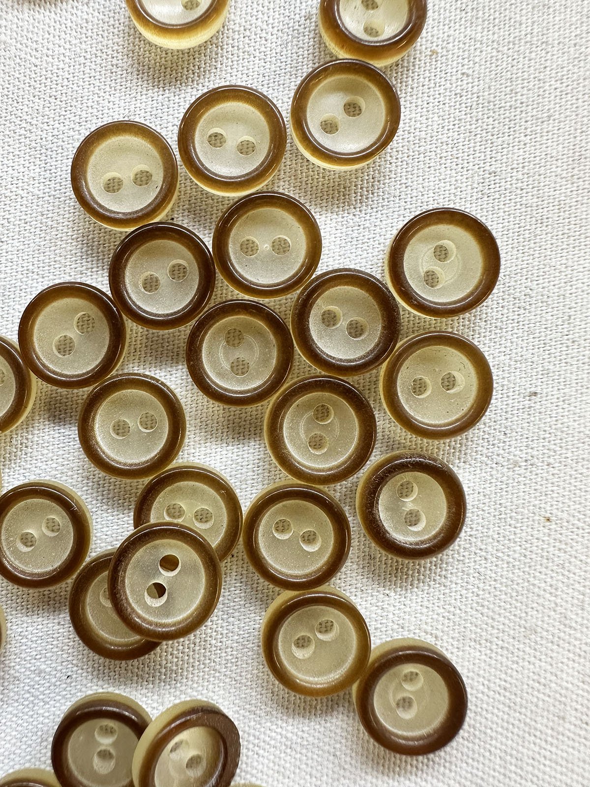 Vintage Italian Translucent Amber Rimmed Pearly Shirt Buttons - L'Etoffe Fabrics LLC