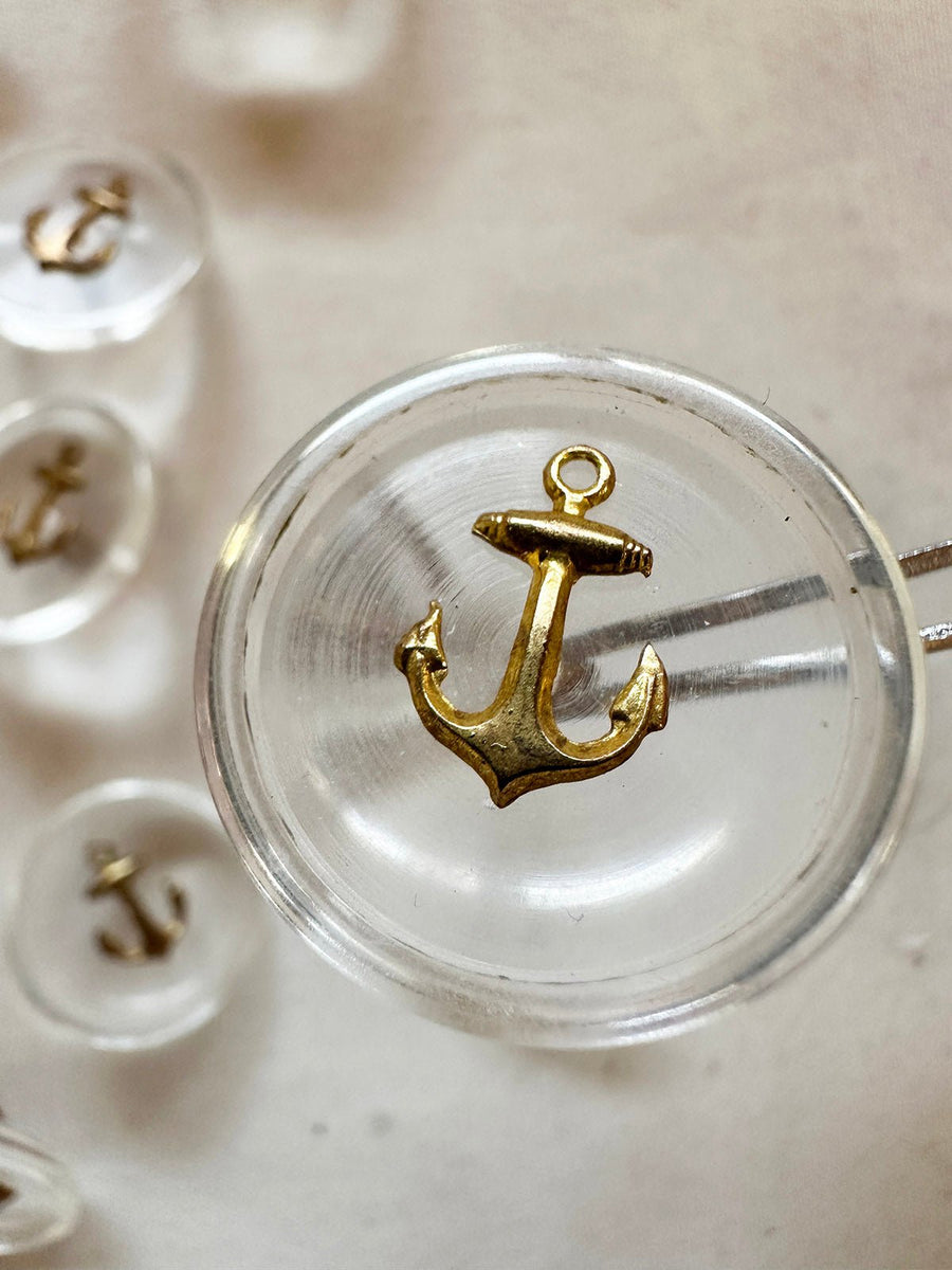 Vintage Italian Yacht Style Brass Anchor Buttons - L'Etoffe Fabrics LLC