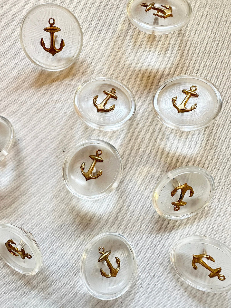 Vintage Italian Yacht Style Brass Anchor Buttons - L'Etoffe Fabrics LLC