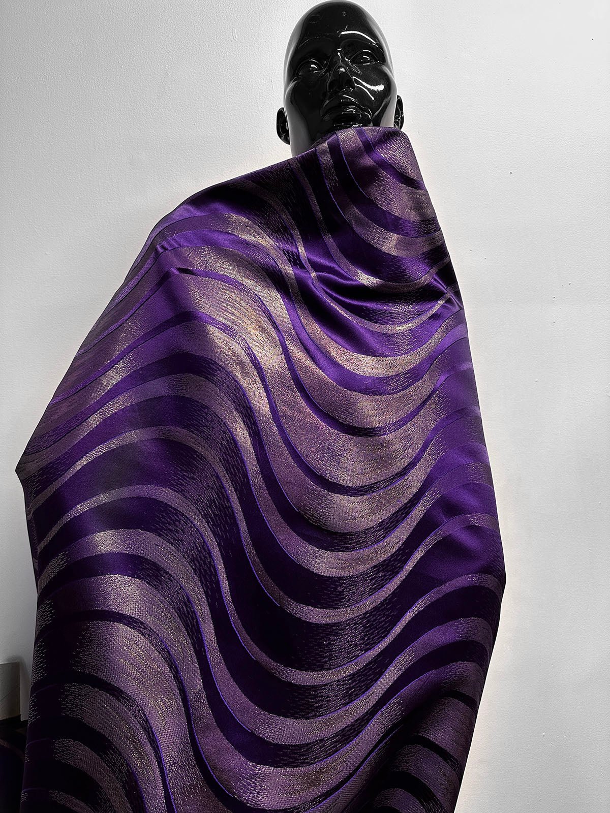 Vintage Purple Gold Waves Satin - L'Etoffe Fabrics LLC