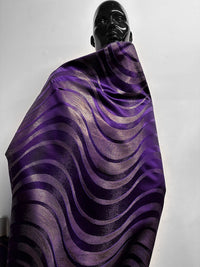 Vintage Purple Gold Waves Satin - L'Etoffe Fabrics LLC