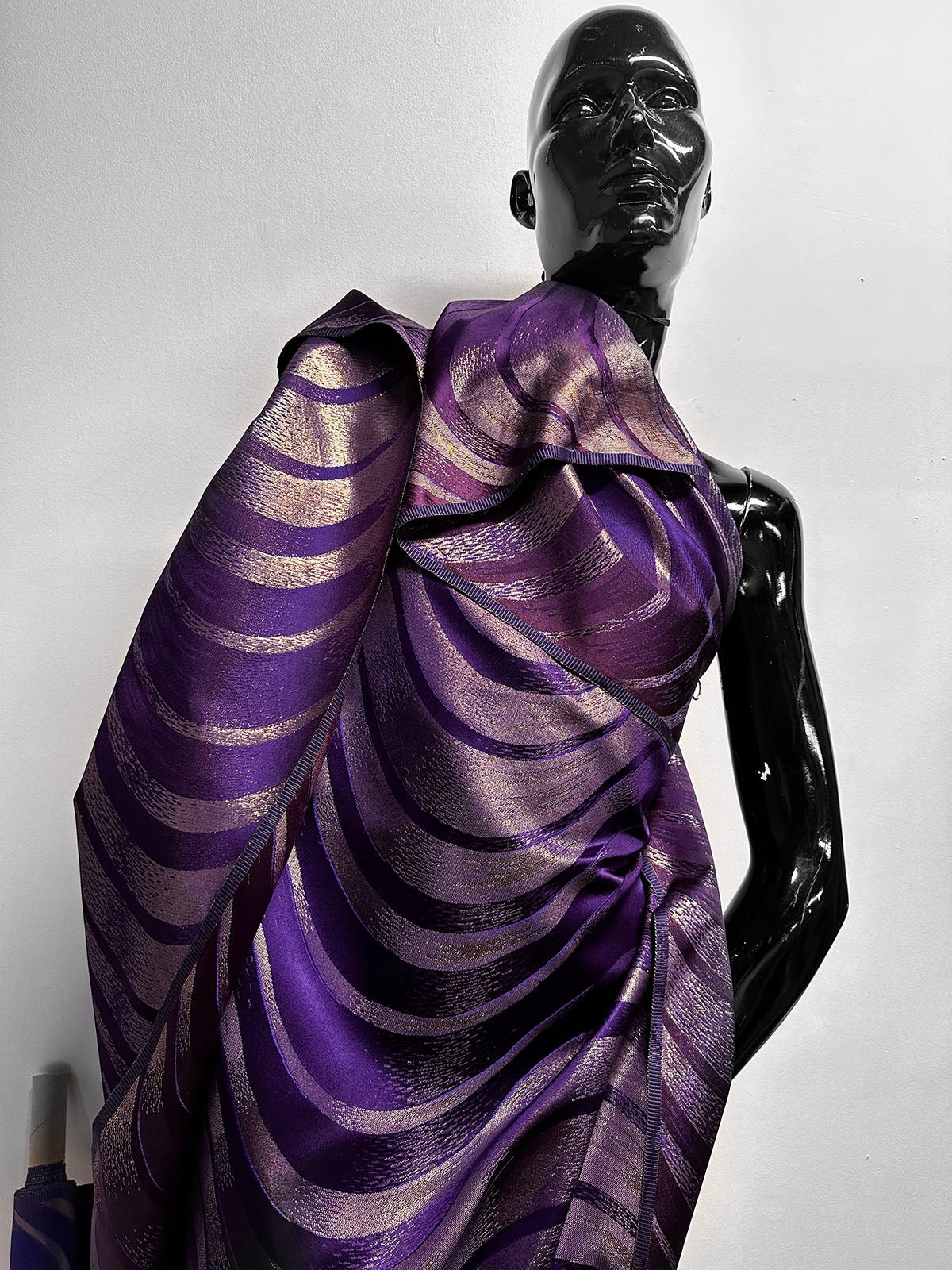 Vintage Purple Gold Waves Satin - L'Etoffe Fabrics LLC