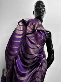 Vintage Purple Gold Waves Satin - L'Etoffe Fabrics LLC