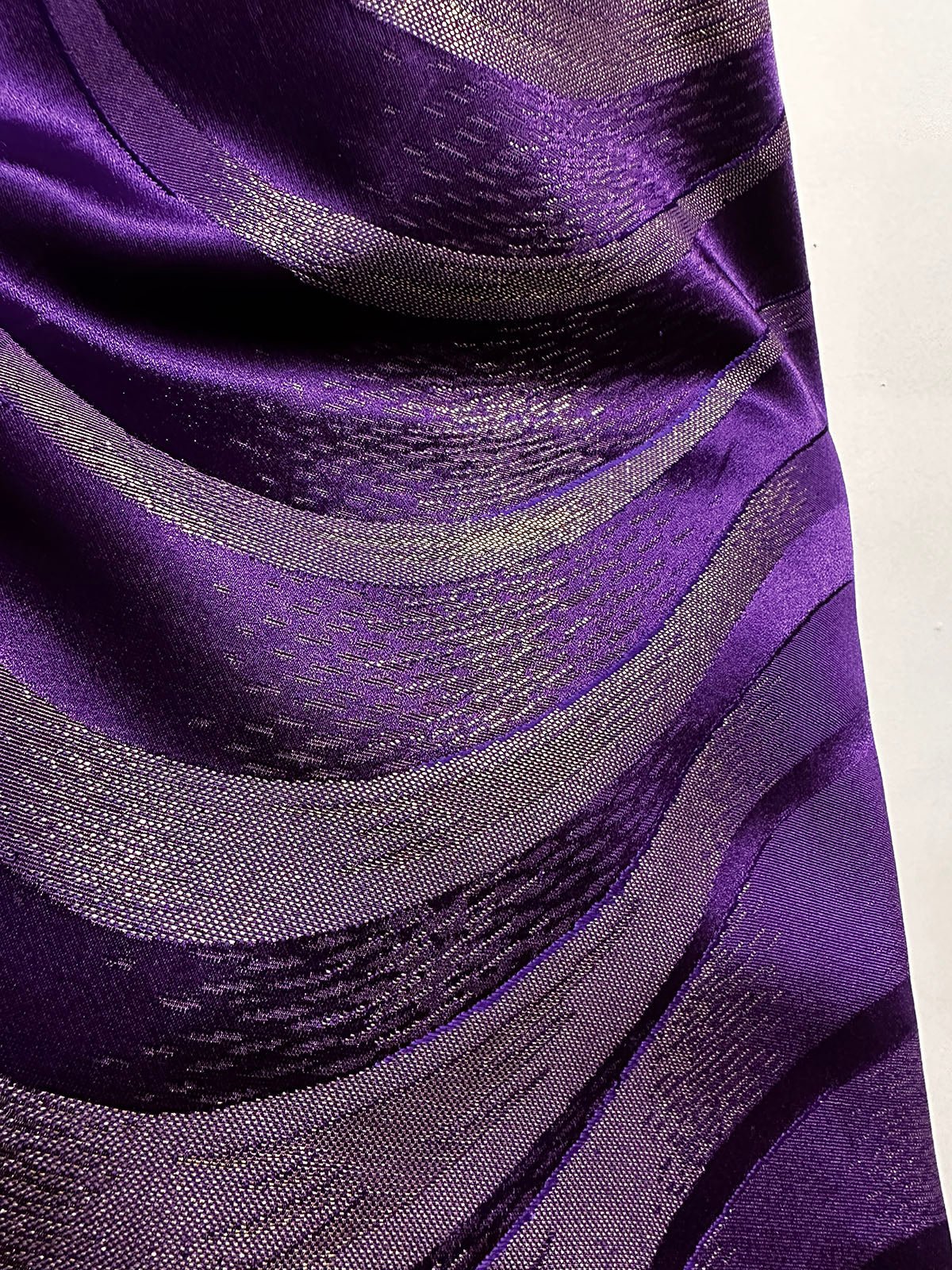 Vintage Purple Gold Waves Satin - L'Etoffe Fabrics LLC