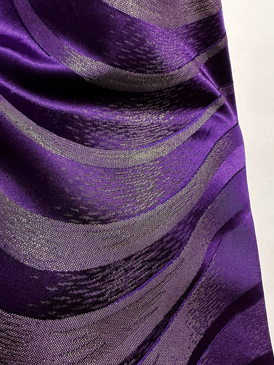 Vintage Purple Gold Waves Satin - L'Etoffe Fabrics LLC