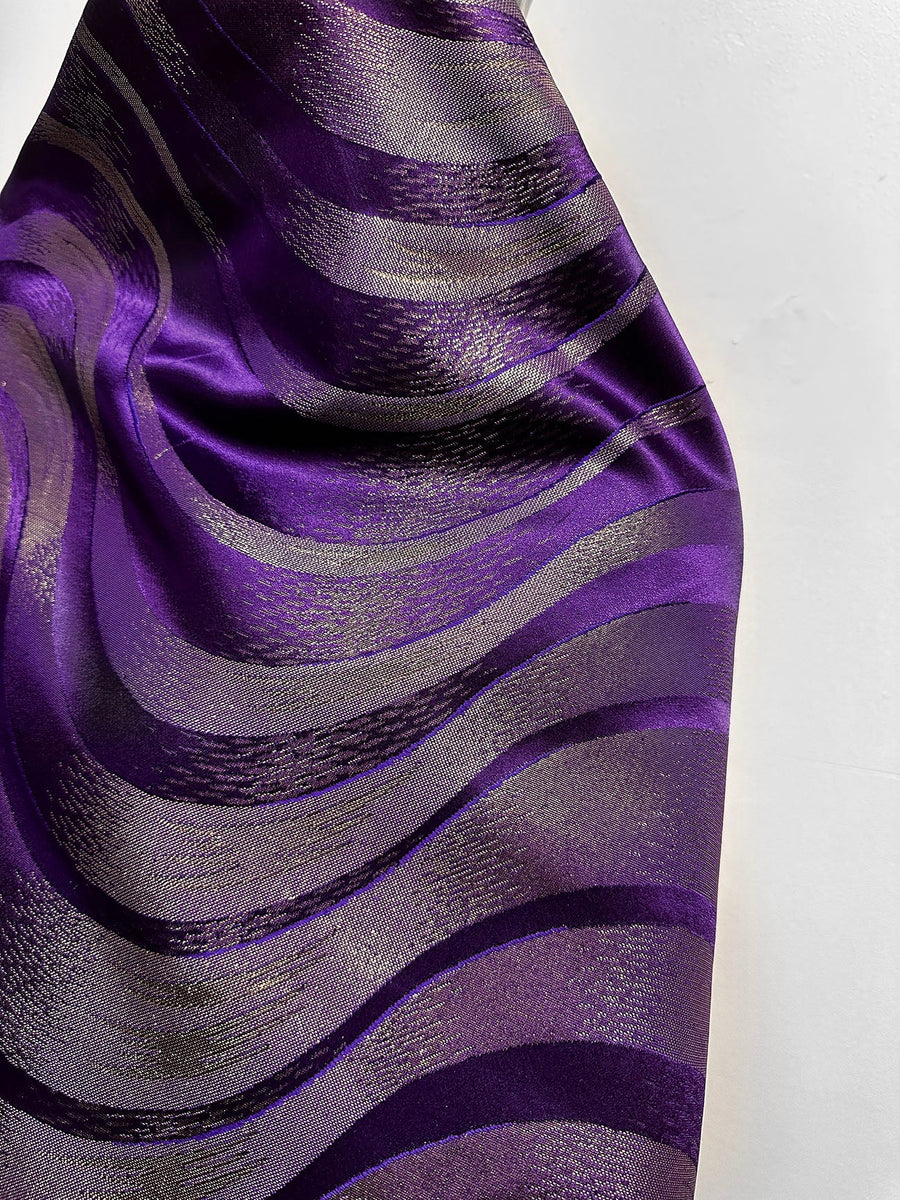 Vintage Purple Gold Waves Satin - L'Etoffe Fabrics LLC