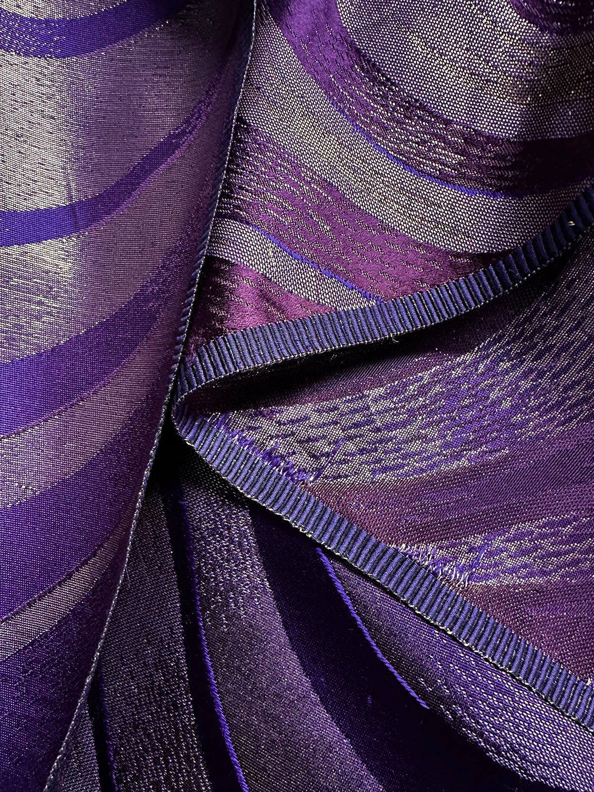 Vintage Purple Gold Waves Satin - L'Etoffe Fabrics LLC