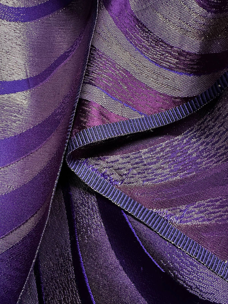 Vintage Purple Gold Waves Satin - L'Etoffe Fabrics LLC