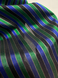 Vintage Silk Striped Blue Gold Green Organza - L'Etoffe Fabrics LLC